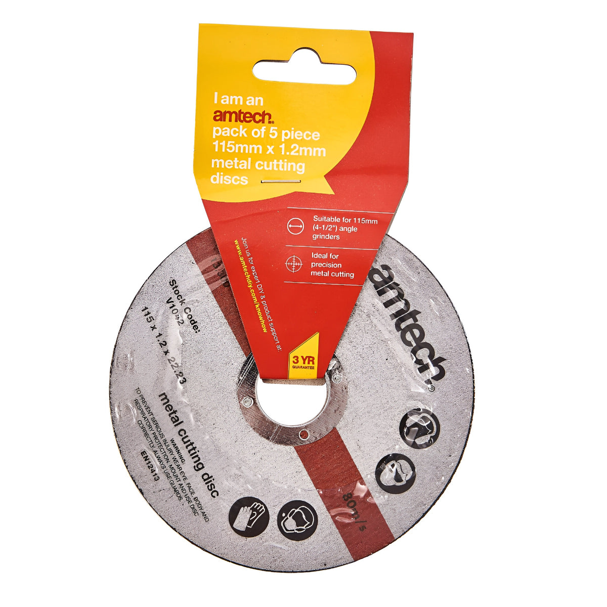 Amtech Metal Cutting Discs Silver 115mm x 1.2mm Pack of 5 V1042 | Suitable for 115mm Angle Grinders | Ideal for Precision Metal Cutting