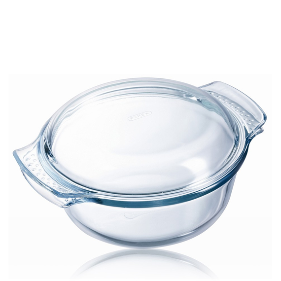 Pyrex Classic Round Glass Roasting Dish with Lid Clear 3.5Ltr 35cm x 23cm 112A000 | Oven Safe Borosilicate | Heat Resistant Casserole Dish