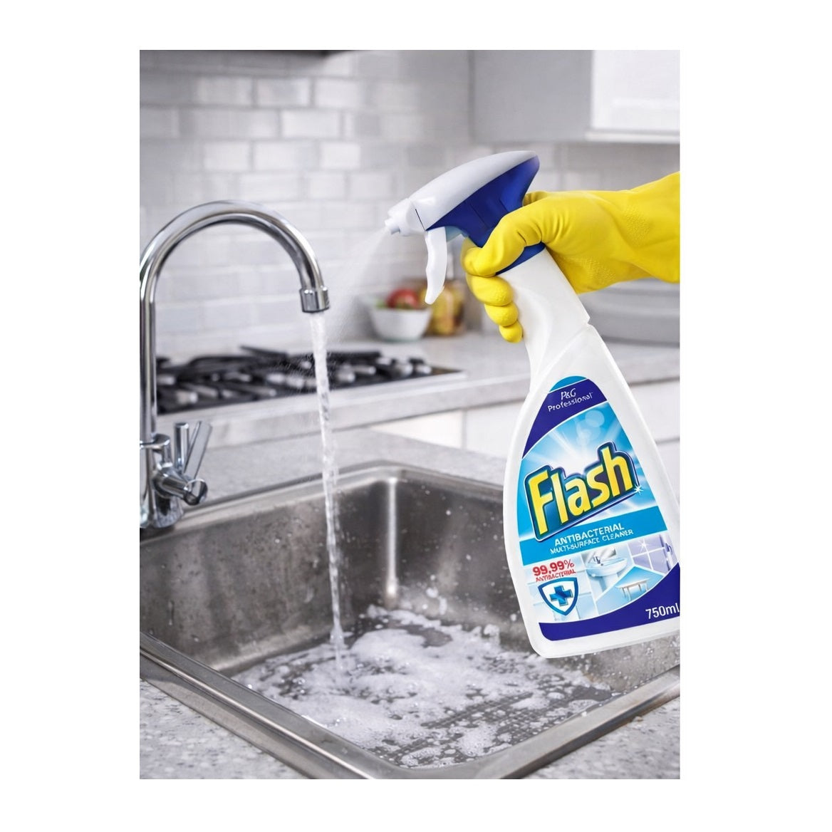 Flash Professional Antibacterial Multi Surface Cleaner Spray Multicoloured 750ml C001848 | Kills Bacteria | All Purpose Cleaning Solution | For Kitchen and Bathroom | Household Cleaner | Disinfectant Spray