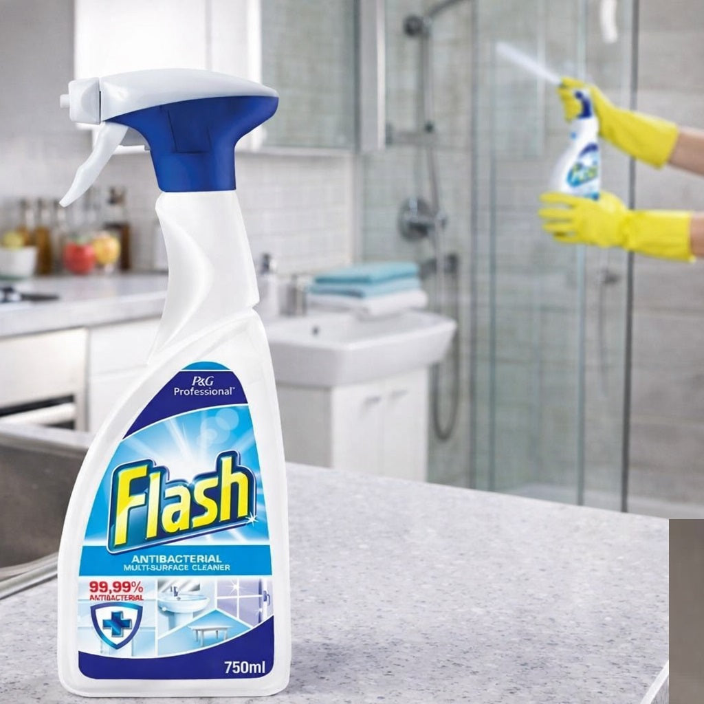 Flash Professional Antibacterial Multi Surface Cleaner Spray Multicoloured 750ml C001848 | Kills Bacteria | All Purpose Cleaning Solution | For Kitchen and Bathroom | Household Cleaner | Disinfectant Spray
