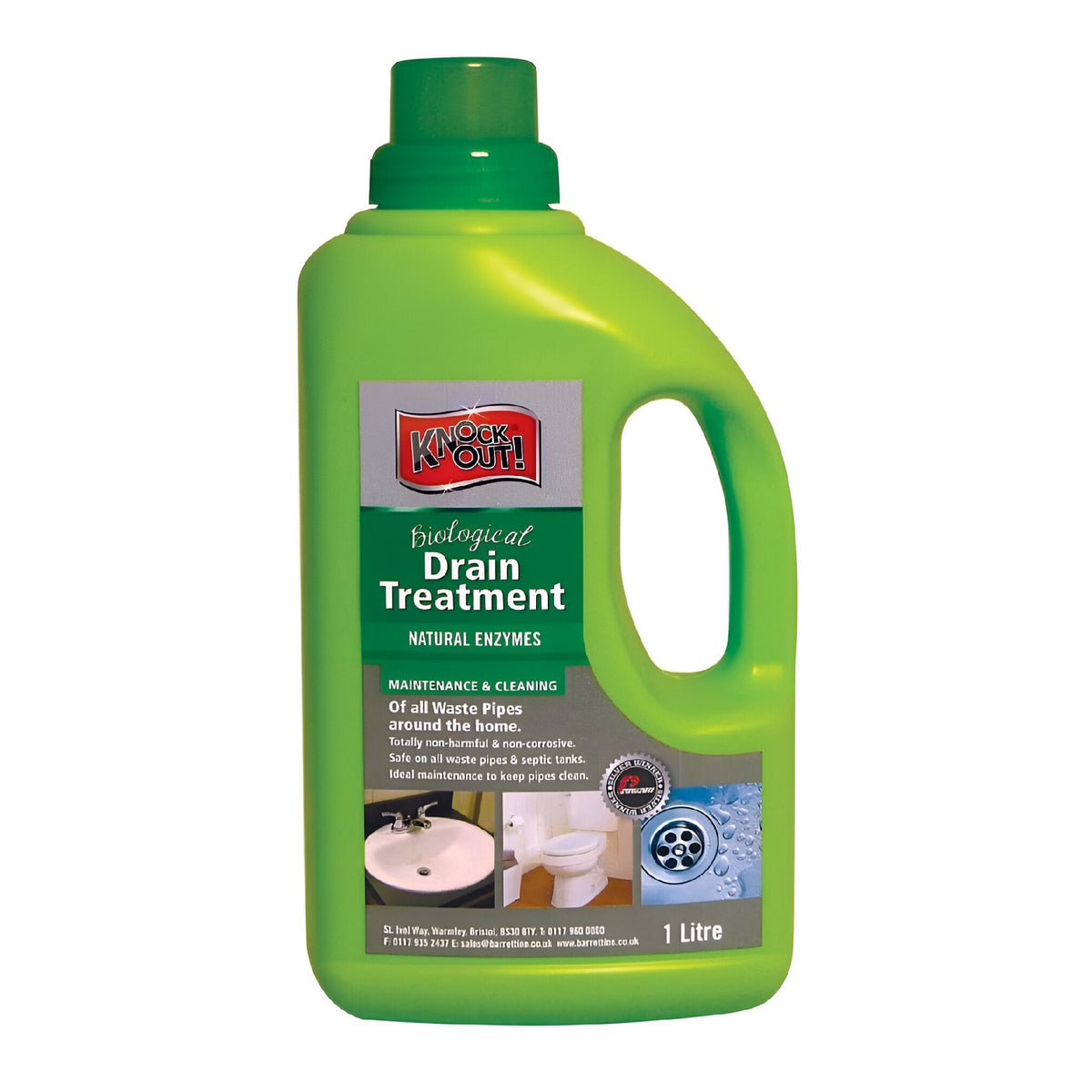 Barrettine Knock Out Biological Drain Treatment 1Ltr 17074 | Natural Enzymes | Maintenance and Cleaning of All Waste Pipes Around the Home | Non-Harmful | Non-Corrosive