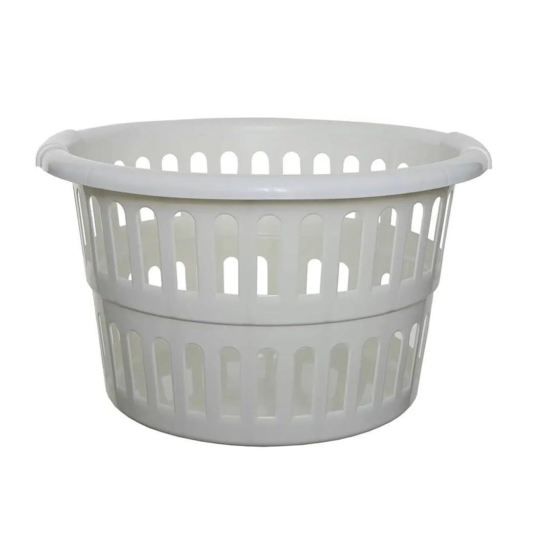 Whitefurze Round Plastic Laundry Basket Cream 48cm H191C8 | Ventilated Plastic Clothes Storage Tub | Washing Basket | Washing Hamper