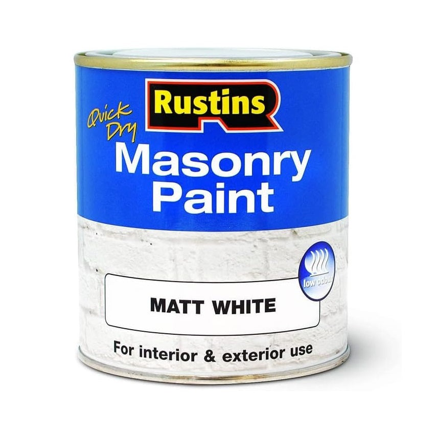 Rustins Quick Dry Masonry Paint Matt White 250ml MASPW250 | Interior and Exterior Use | Low Odour