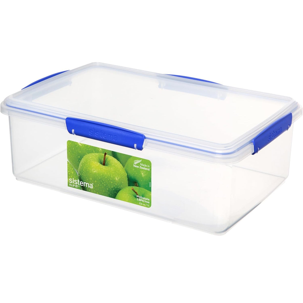 Sistema Klip It Storer with Secure Locking Lid Box Clear 7Ltr 1870 | With Blue Clips | Food Storage Container | Airtight Kitchen Storage