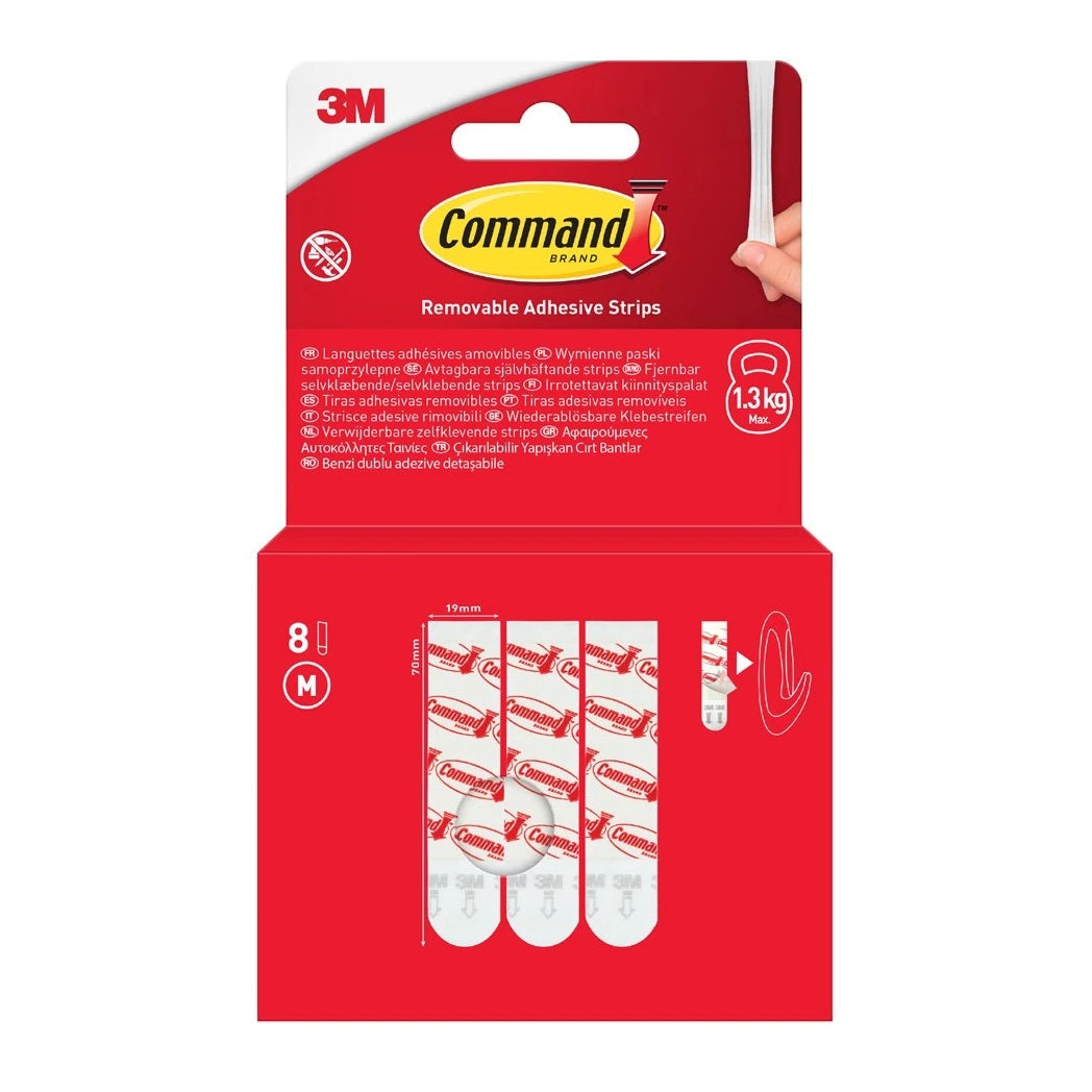 3M Command Removable Adhesive Strips White Medium Pack of 8 4368-1 | 1.3Kg Max