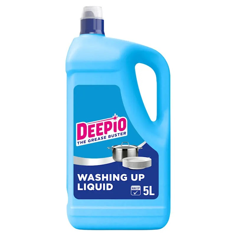 Deepio The Grease Buster Professional Washing Up Liquid Blue 5Ltr 98565 | Tough on Grease | Easy to Rinse