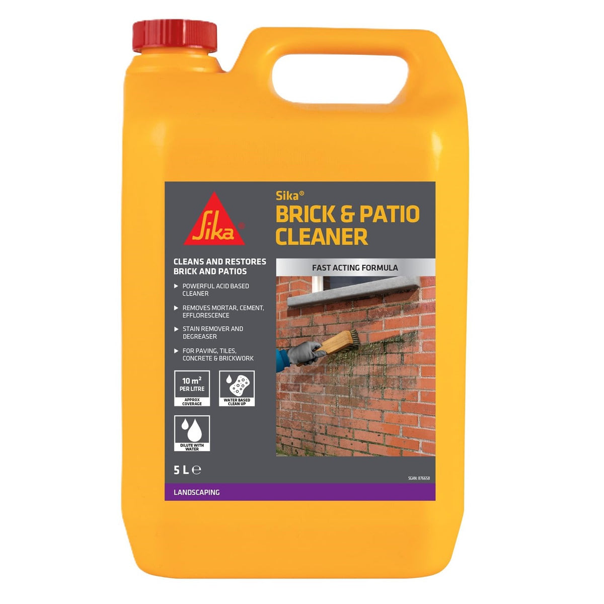 Sika Brick and Patio Cleaner Clear 5Ltr 102476 | Fast Acting Formula | Cleans and Restores Brick and Patios | Powerful Acid Based Cleaner | Removes Mortar-Cement-Efflorescence | Stain Remover and Degreaser | For Paving-Tiles Concrete and Brickwork | 10