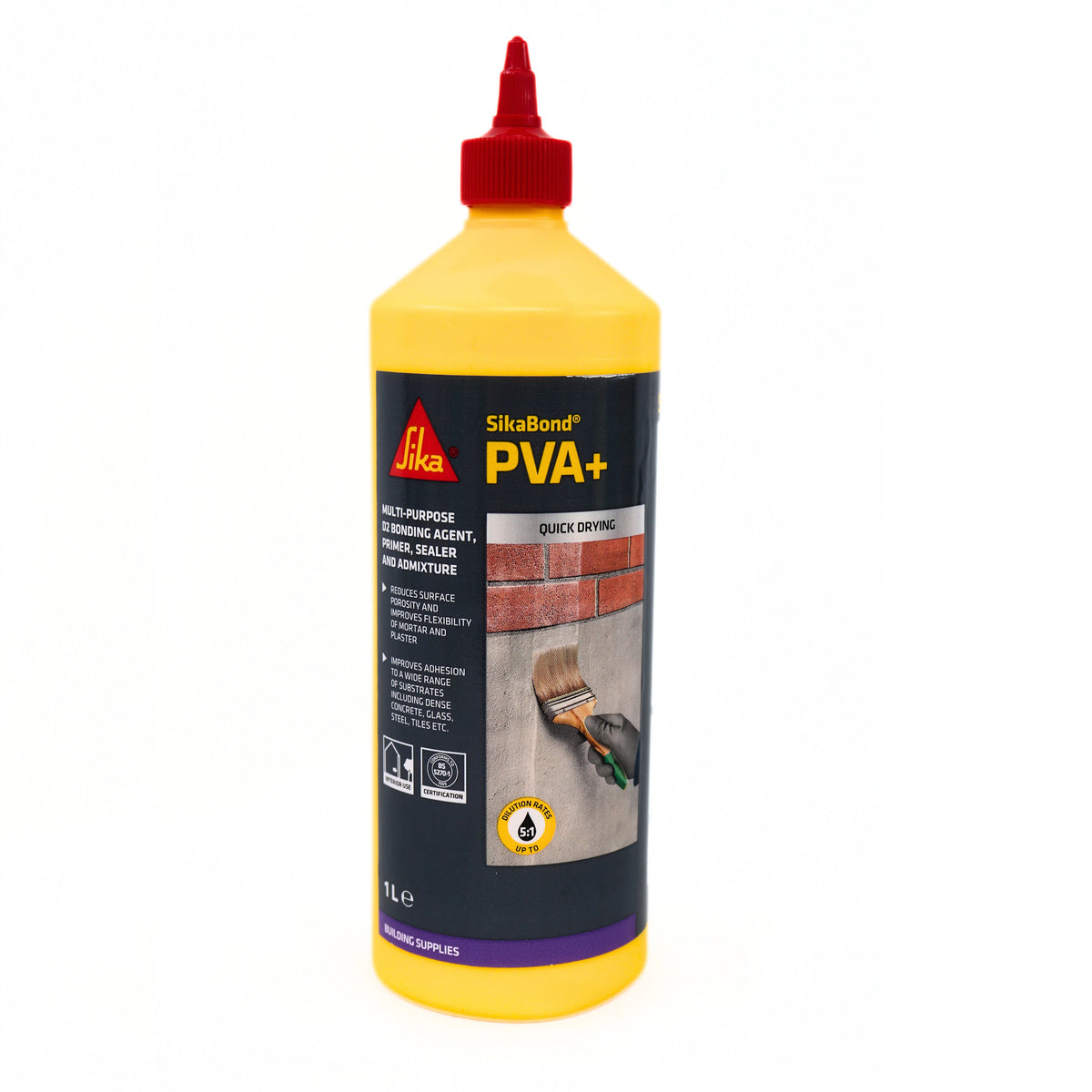 Sika Bond PVA Plus White 1Ltr 446005 | Quick Drying | Multi-purpose D2 Bonding Agent-Primer-Sealer and Admixture | Reduces Surface Porosity and Improves Flexibility of Mortar and Plaster | Improves Adhesion to a Wide Range of Substrates Including Dense