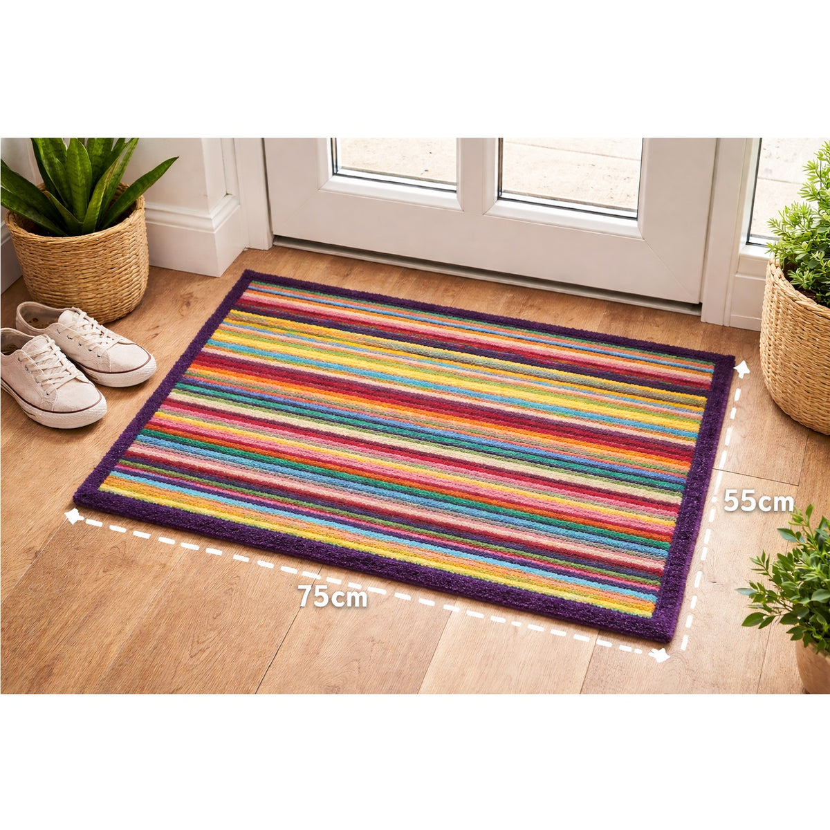 Likewise Washamat Eco Recyclon Rainbow Mats and Runners Multicolour 75cm x 50cm RECYLONRAINBOW | For Indoor Use | Machine Washable at 30 Degree Celsius | 100 Percent Recyclable | Produced from 20 Percent Recycled Materials | Multipurpose-Hardwearing and Slip Resistant | Non Staining Backing-Suitable for All Floor Types | 100 Percent Polyamide Pile