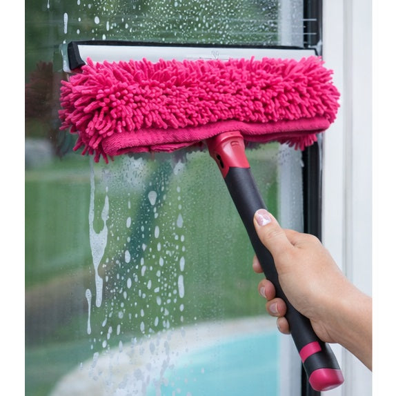 Bettina 2 in 1 Window Cleaning Kit Pink B508 | 1 x Wiper Head | 1 x Chenille Head | Extebdable Handle | Streak Free Shine | Keeps Window Clean and Clear | Window Cleaning Tool | Glass Care Cleaning Set