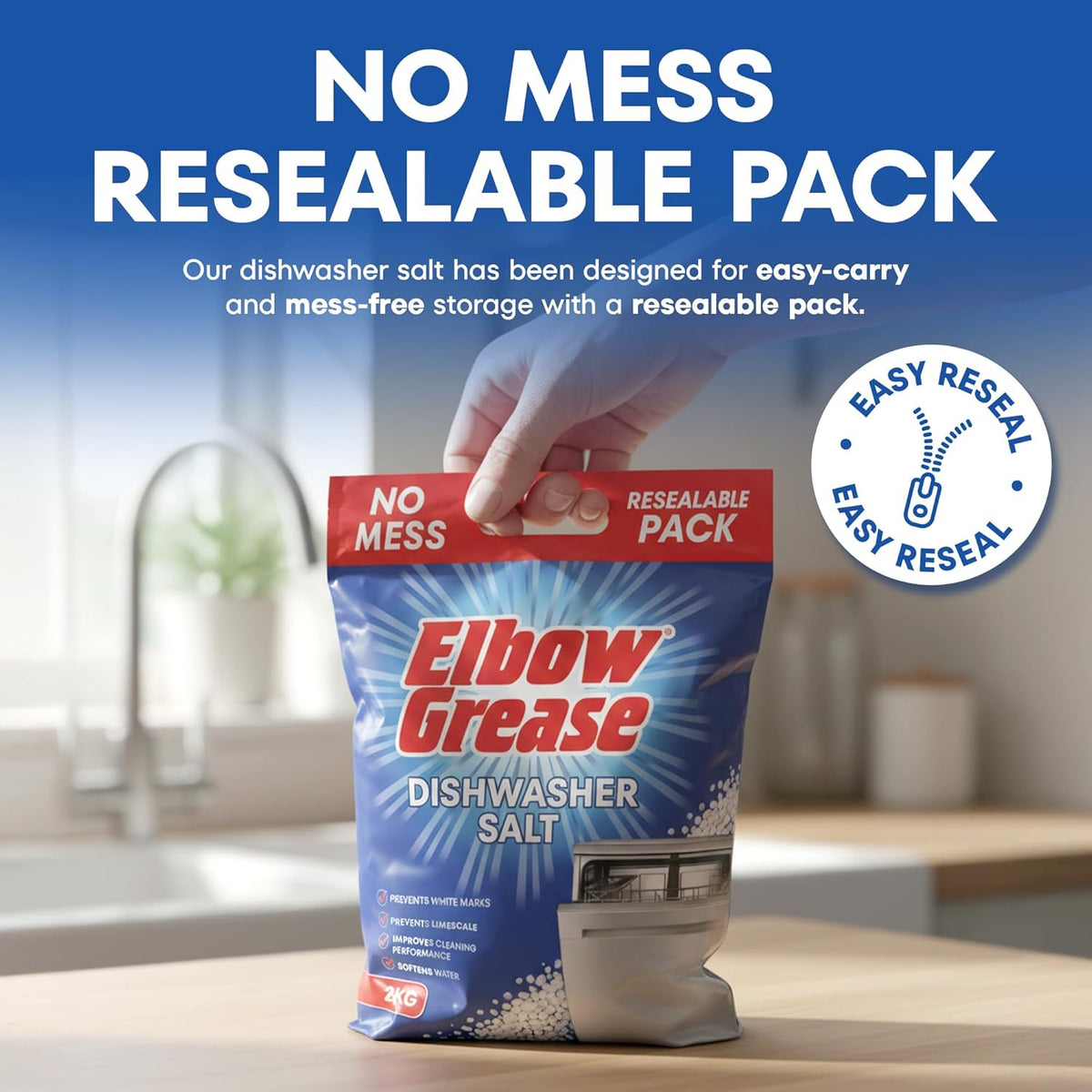 151 Elbow Grease Dishwasher Salt White 2Kg EG331 | Prevents White Marks | Prevents Limescale | Softens Water | Improves Cleaning Performance