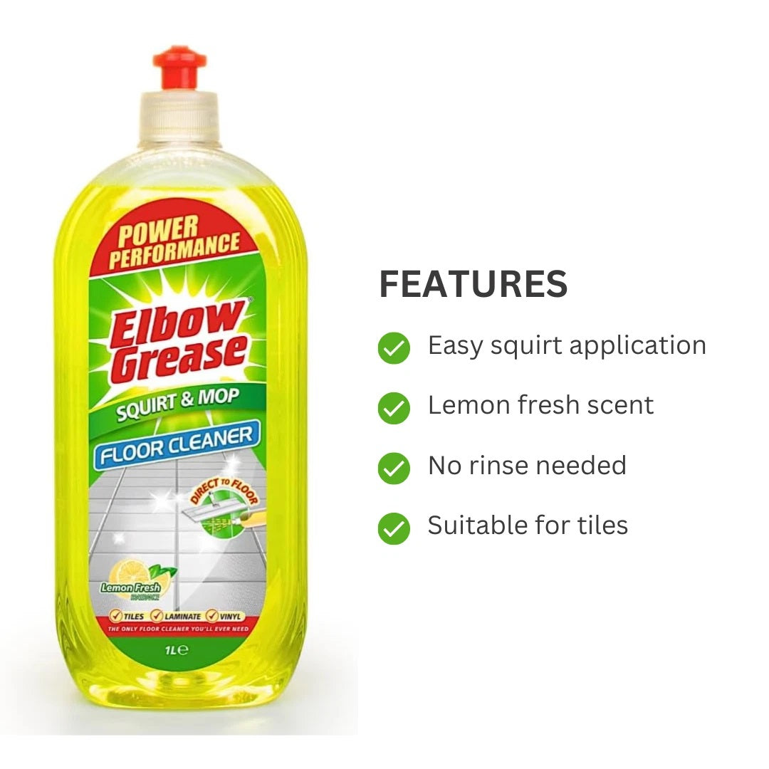 151 Elbow Grease Lemon Fresh Squirt and Mop Floor Cleaner Yellow 1Ltr EG282 | Power Performance | Direct To Floor Cleaning Solution | Suitable for Tiles-Laminate and Vinyl | Multi-Surface Cleaner