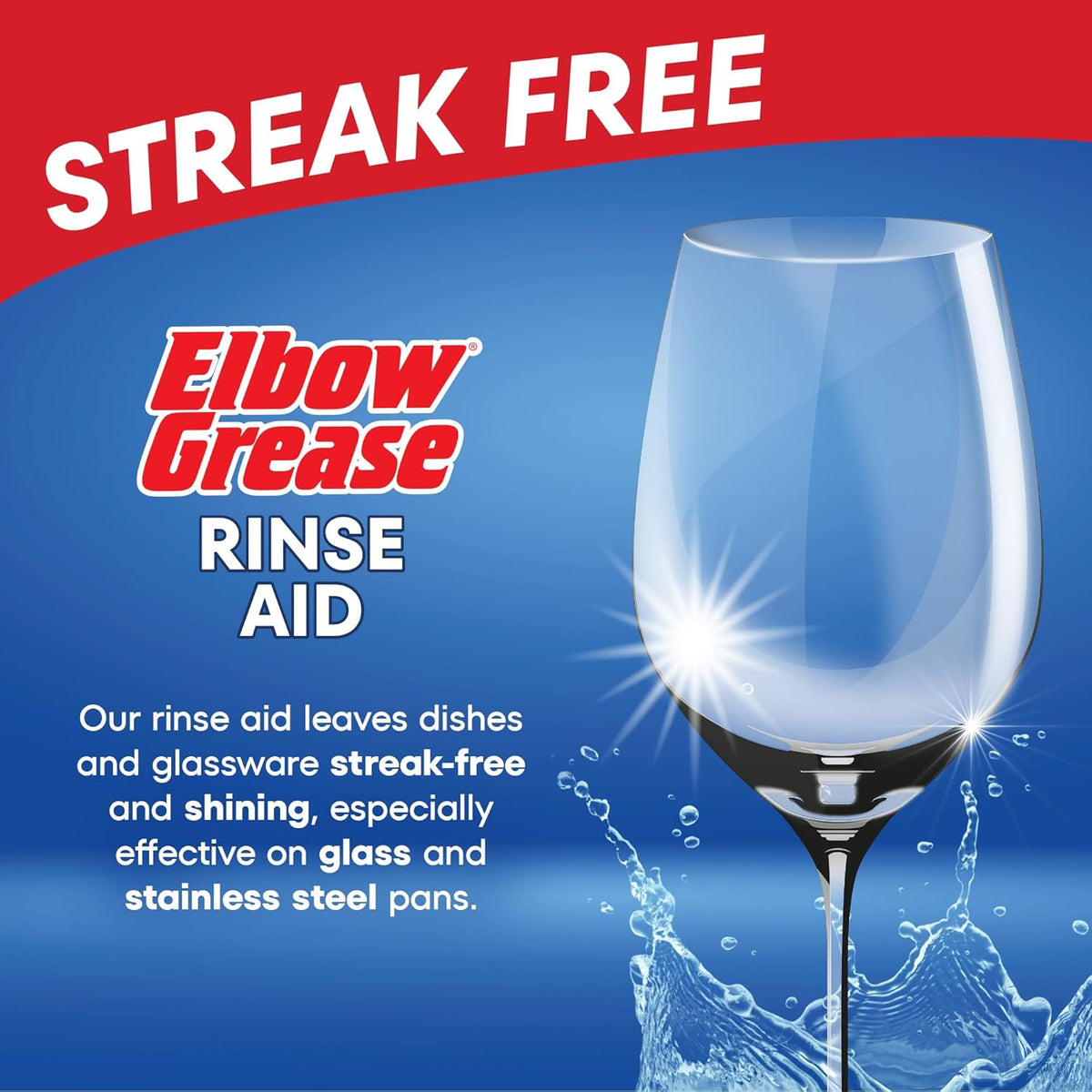 151 Elbow Grease Streak Free Lemon Fresh Rinse Aid Blue 500ml EG347 | For Unbeatable Shine | Clear Glass Protection | Fast Drying Formula | Prevent Water Mark