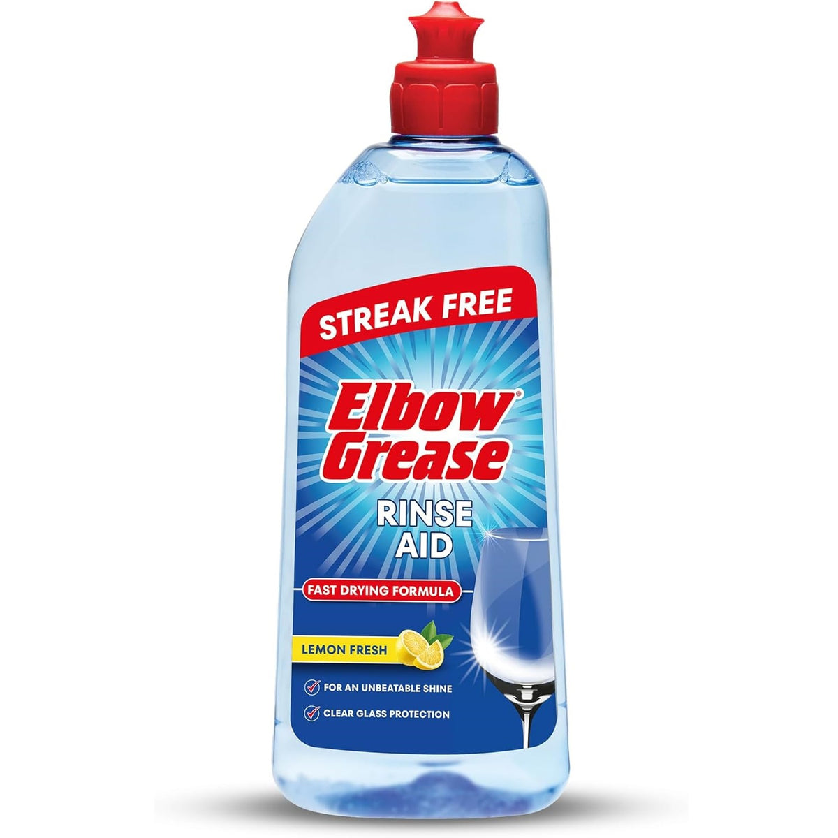 151 Elbow Grease Streak Free Lemon Fresh Rinse Aid Blue 500ml EG347 | For Unbeatable Shine | Clear Glass Protection | Fast Drying Formula | Prevent Water Mark