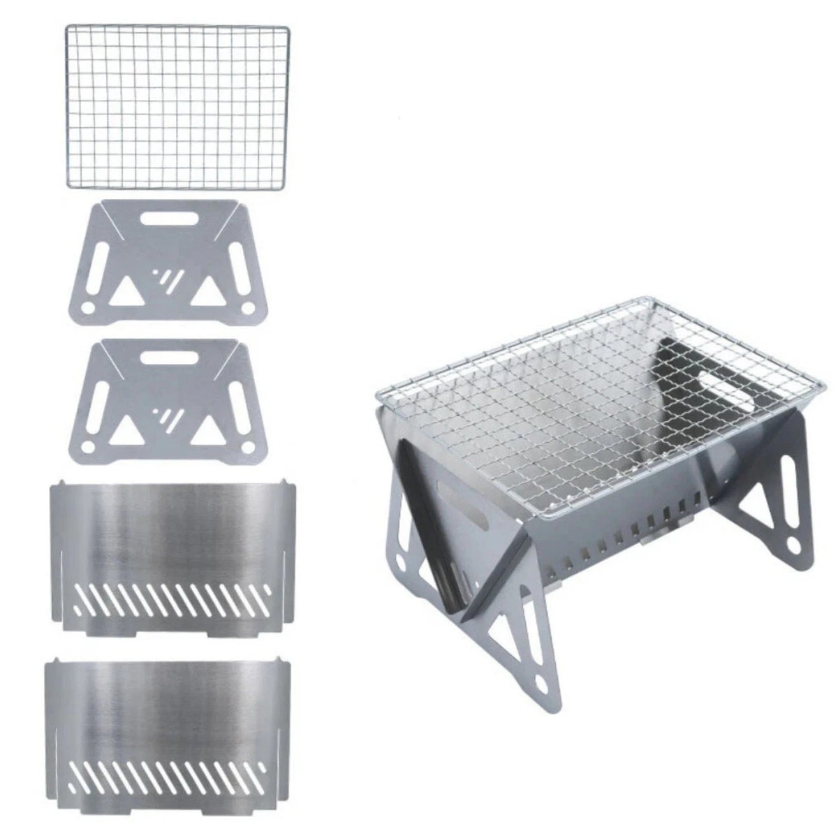 Redcliffs Outdoor Gear Mini Barbecue Grill Chrome Finish 28cm x 15cm x 12.5cm C83506220 | Stainless Steel Portable BBQ | Easy To Assemble | Compact Camping Charcoal Grill | Includes Carry Pouch | Pouch Size - 30cm x 16cm x 2cm