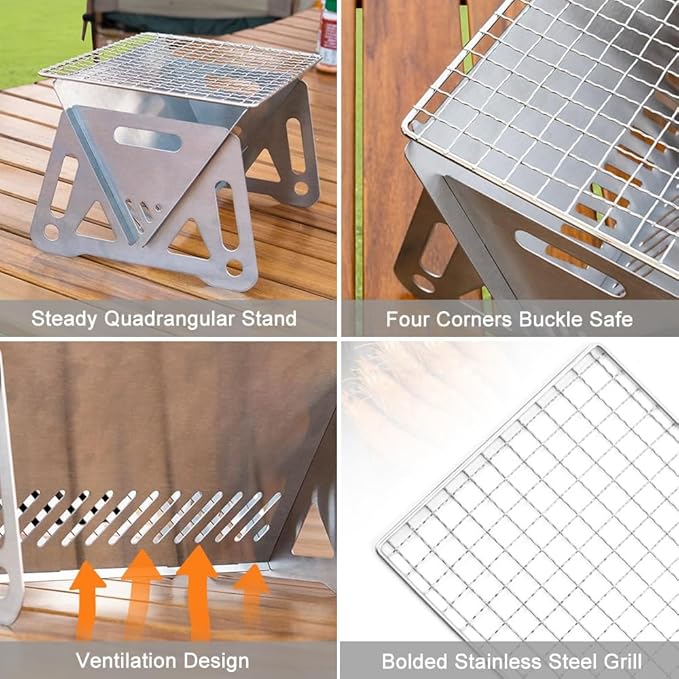 Redcliffs Outdoor Gear Mini Barbecue Grill Chrome Finish 28cm x 15cm x 12.5cm C83506220 | Stainless Steel Portable BBQ | Easy To Assemble | Compact Camping Charcoal Grill | Includes Carry Pouch | Pouch Size - 30cm x 16cm x 2cm