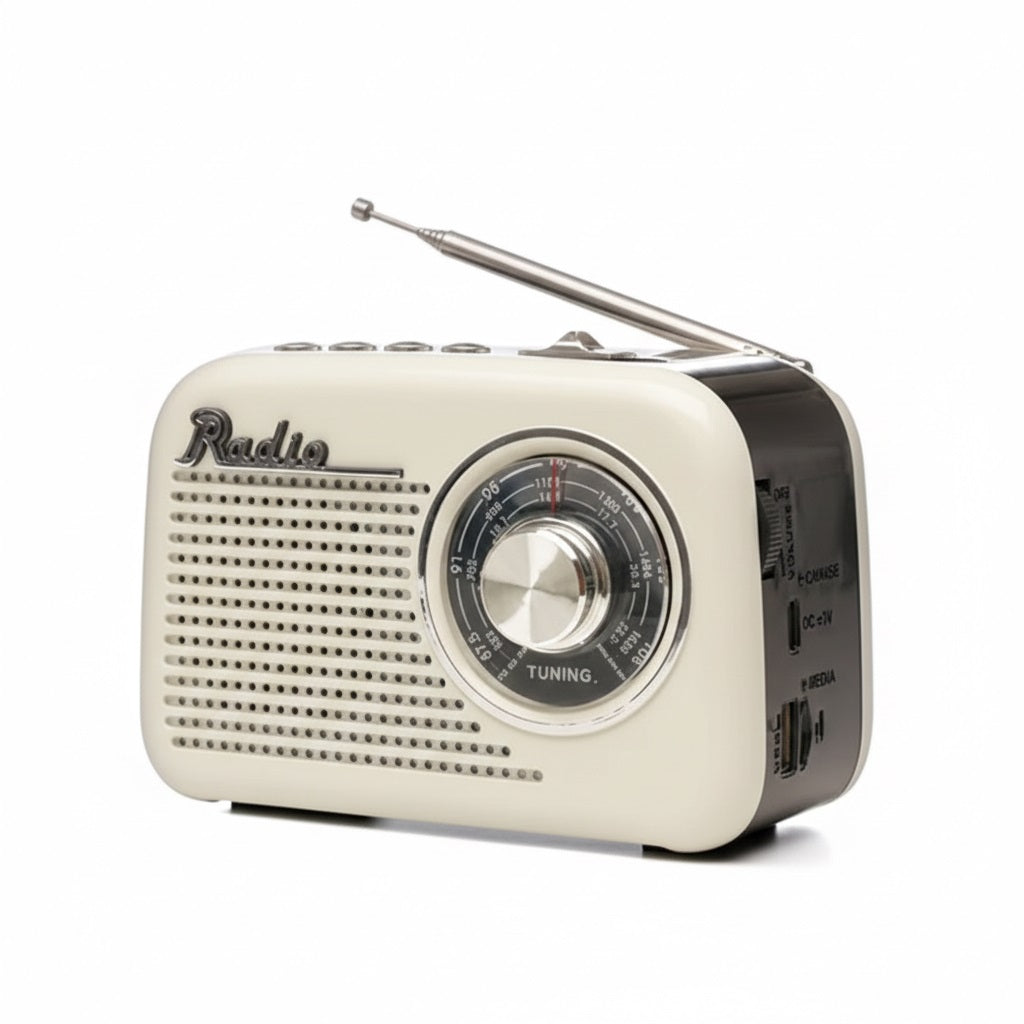 Lloytron 3 Band Rechargeable Portable Radio with MP3 Playback Cream N6409CR | Music Streaming | USB-C Powered
