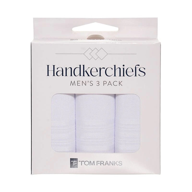 Tom Franks Mens Plain Hankies White Pack of 3 HK038CDU