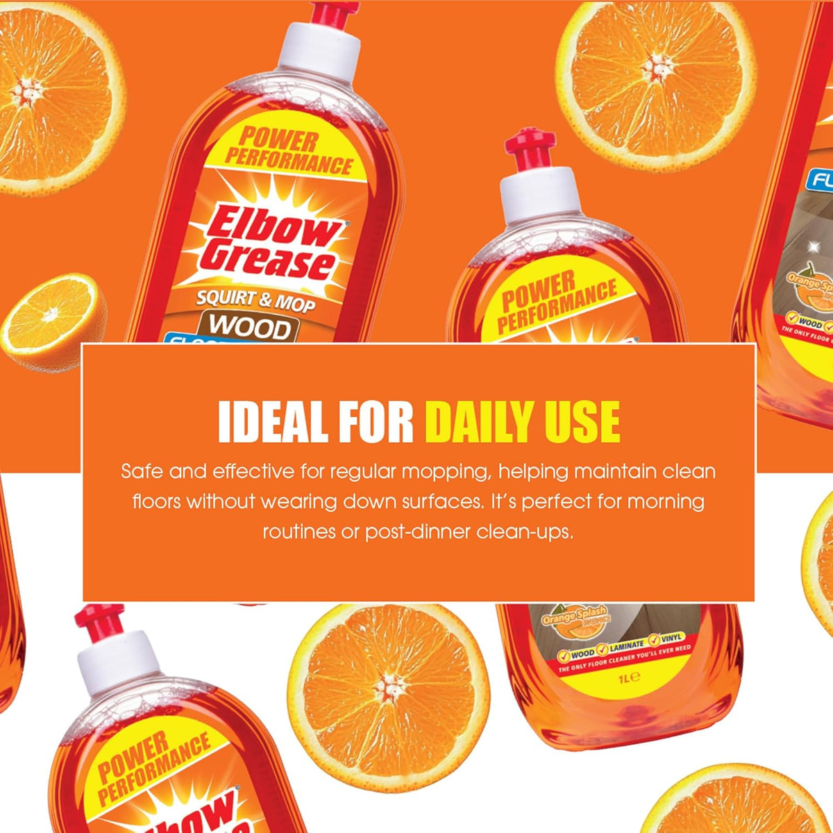 151 Elbow Grease Orange Splash Squirt and Mop Wood Floor Cleaner Orange 1Ltr EG281 | Power Performance | Direct To Floor Cleaning Solution | Suitable for Wood-Laminate and Vinyl | Multi-Surface Cleaner | Wood Surface Cleaner