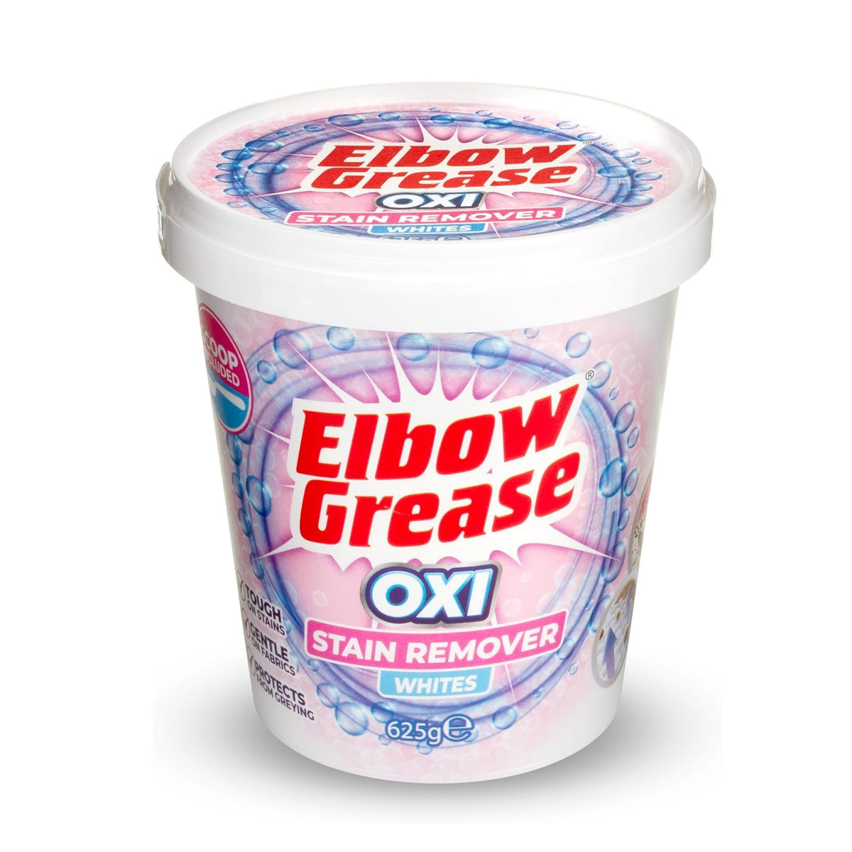 151 Elbow Grease Oxi Stain Remover White 625g EG287 | Laundry Stain Remover Powder | For Whites | Tough on Stains | Gentle on Fabrics | Protects from Greying | Scoop Included | Oxy Laundry Booster for Whites | Whitening Booster | Fabric Brightener | Whitening Laundry Treatment Powder | Household Laundry Cleaner