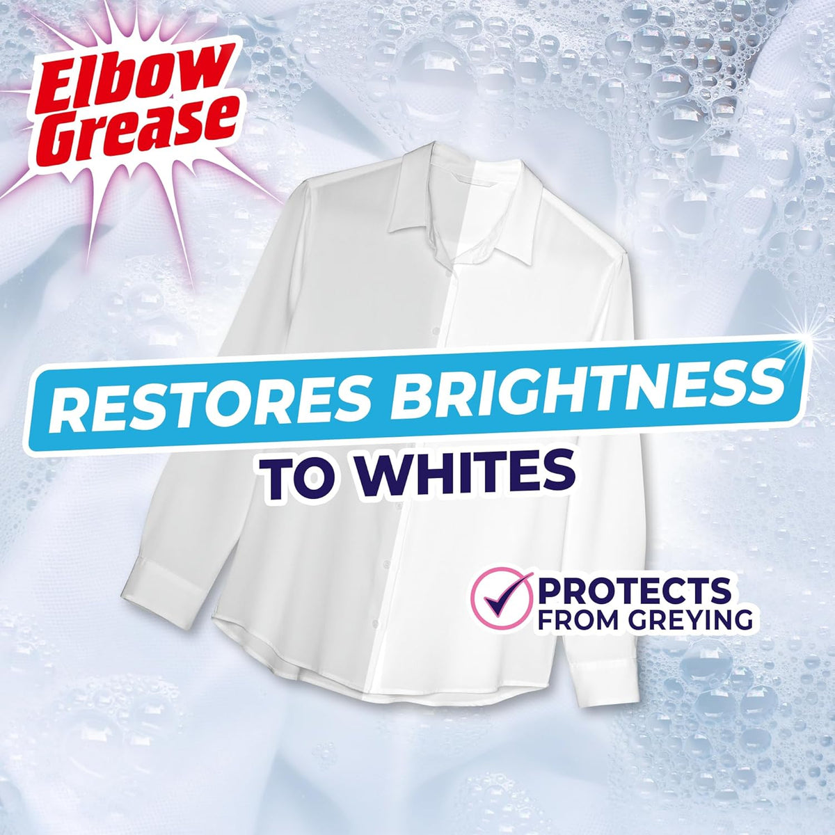 151 Elbow Grease Oxi Stain Remover White 625g EG287 | Laundry Stain Remover Powder | For Whites | Tough on Stains | Gentle on Fabrics | Protects from Greying | Scoop Included | Oxy Laundry Booster for Whites | Whitening Booster | Fabric Brightener