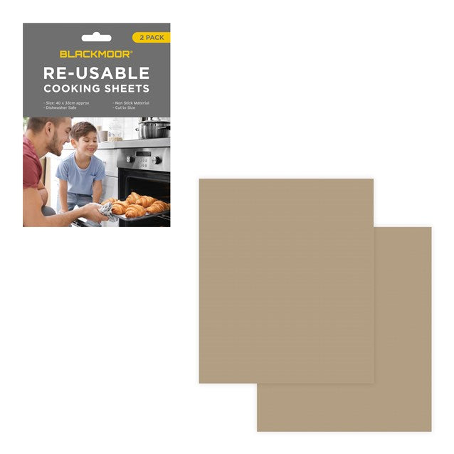 Blackmoor Reusable Cooking Sheets Brown 40cm x 33cm Pack of 2 65480 | Non-Stick Baking Mats | Cut to Size | Dishwasher Safe Oven Liners | Ovenproof | Catches Spills and Spatters | Grill Sheets | Roasting Liners | Kitchen Baking Mats | Baking Tray Liners | Kitchen Baking Accessories