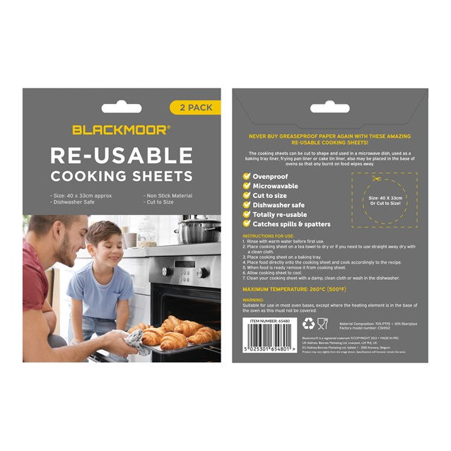 Blackmoor Reusable Cooking Sheets Brown 40cm x 33cm Pack of 2 65480 | Non-Stick Baking Mats | Cut to Size | Dishwasher Safe Oven Liners | Ovenproof | Catches Spills and Spatters | Grill Sheets | Roasting Liners | Kitchen Baking Mats | Baking Tray Liners