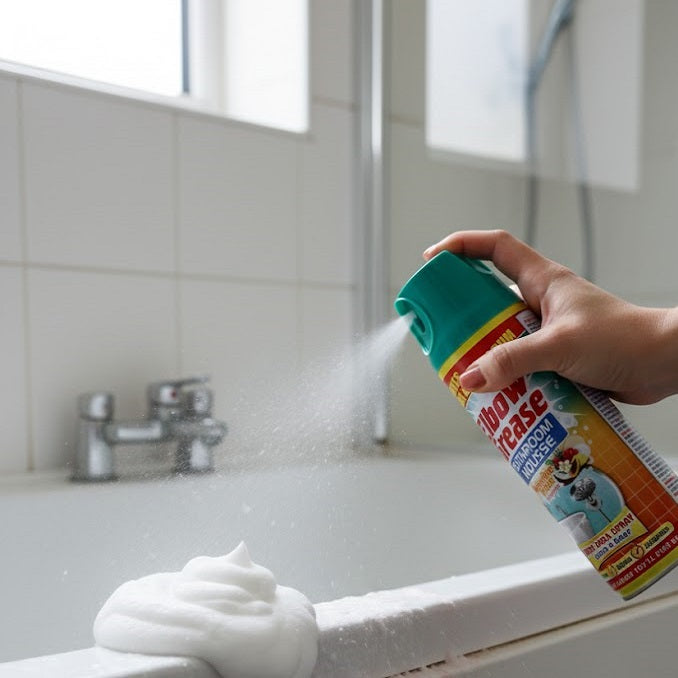 Elbow Grease Bathroom Mousse Cleaner Spray Hawaiian Fresh Fragrance White 400ml | Wide Area Spray | Quick and Easy | Removes Grime and Soap Scum | Foam Bathroom Cleaner for Sinks-Baths-Showers