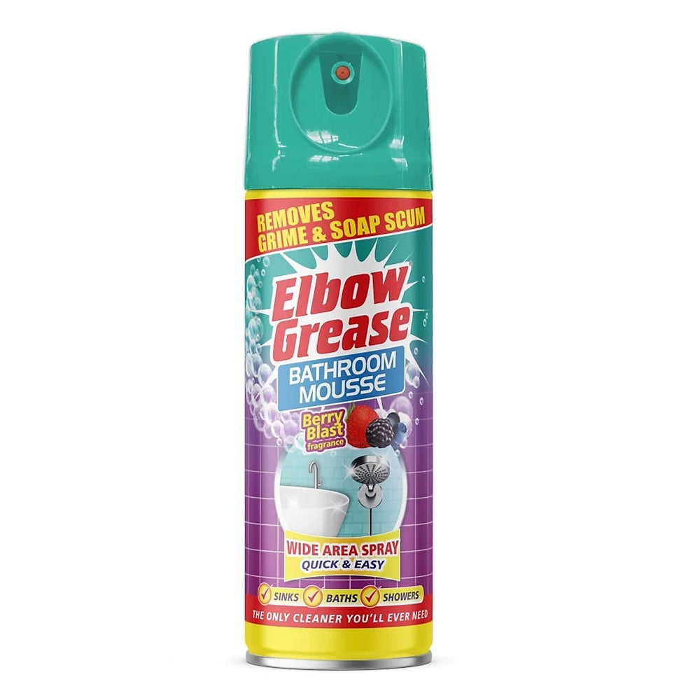 Elbow Grease Bathroom Mousse Cleaner Spray Berry Blast Fragrance White 400ml | Wide Area Spray | Quick and Easy | Removes Grime and Soap Scum | Foam Bathroom Cleaner for Sinks-Baths-Showers