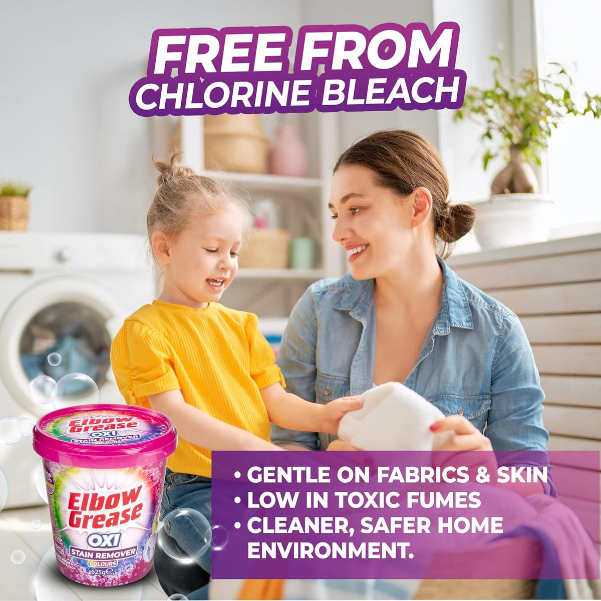 151 Elbow Grease Oxi Stain Remover Multicoloured 625g EG286 | Laundry Stain Remover Powder | Tough on Stains | Gentle on Fabrics | Free from Chlorine Bleach | Scoop Included | Oxy Laundry Booster for Cloths | Fabric Brightener | Laundry Treatment Powder