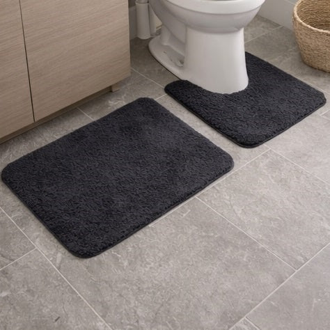 Bathroom Solutions Bath and Toilet Mat Assorted Colours 50cm x 70cm Pack of 2 A35150600 | Toilet Mat - 40cm x 50cm | Bathroom Rug Set | Non Slip Mat Set | Washable Bathroom Mat | Plush Bath and Toilet Mats | Bathroom Decor | Cozy Bathroom Mat