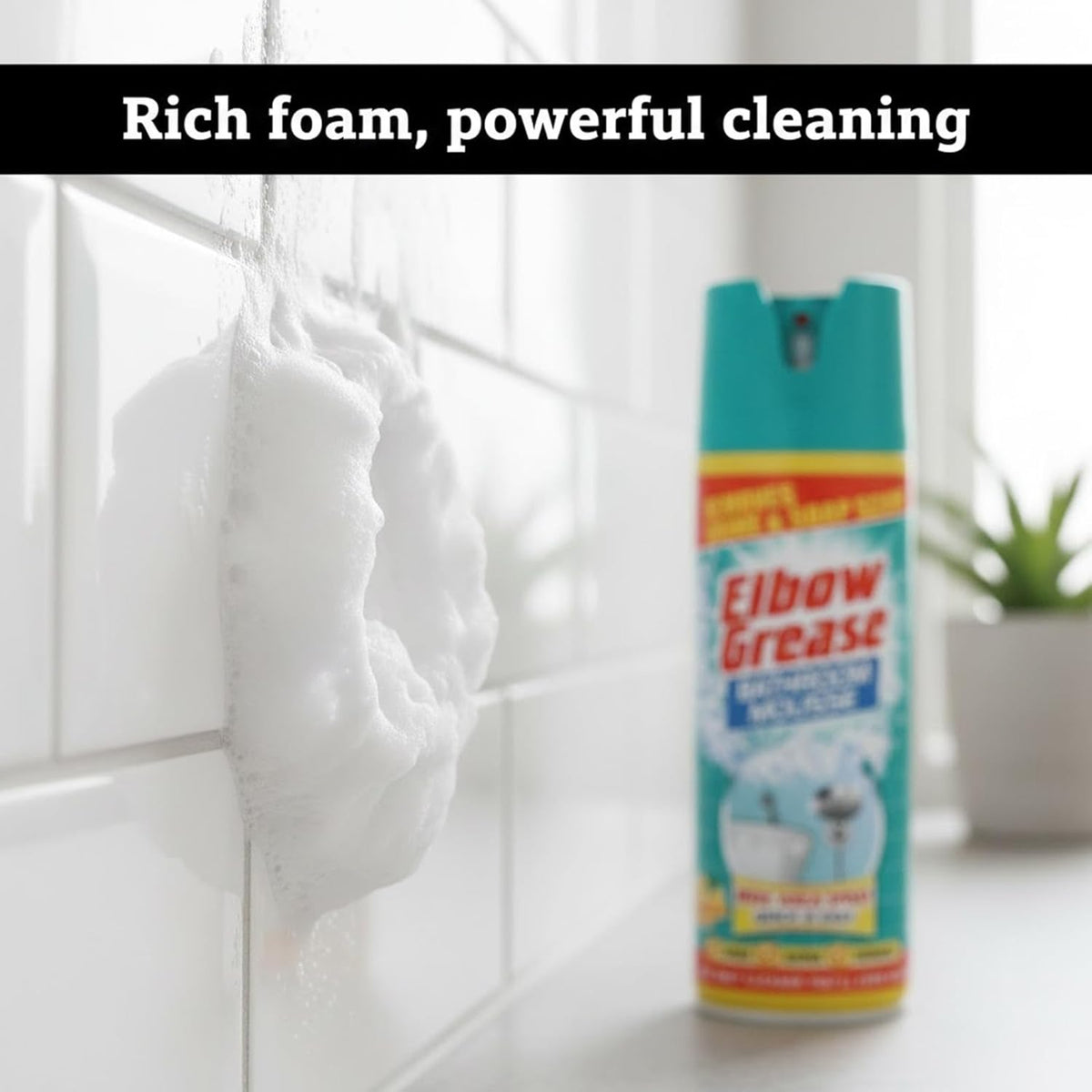 151 Elbow Grease Lemon Fresh Bathroom Mousse Spray Multicoloured 400ml EG170 | Removes Grime and Soap Scum | Wide Area Foam Cleaner | For Sinks-Baths and Showers | Cleans Sinks-Baths and Showers | Prevent Limescale | Bathroom Grime Remover
