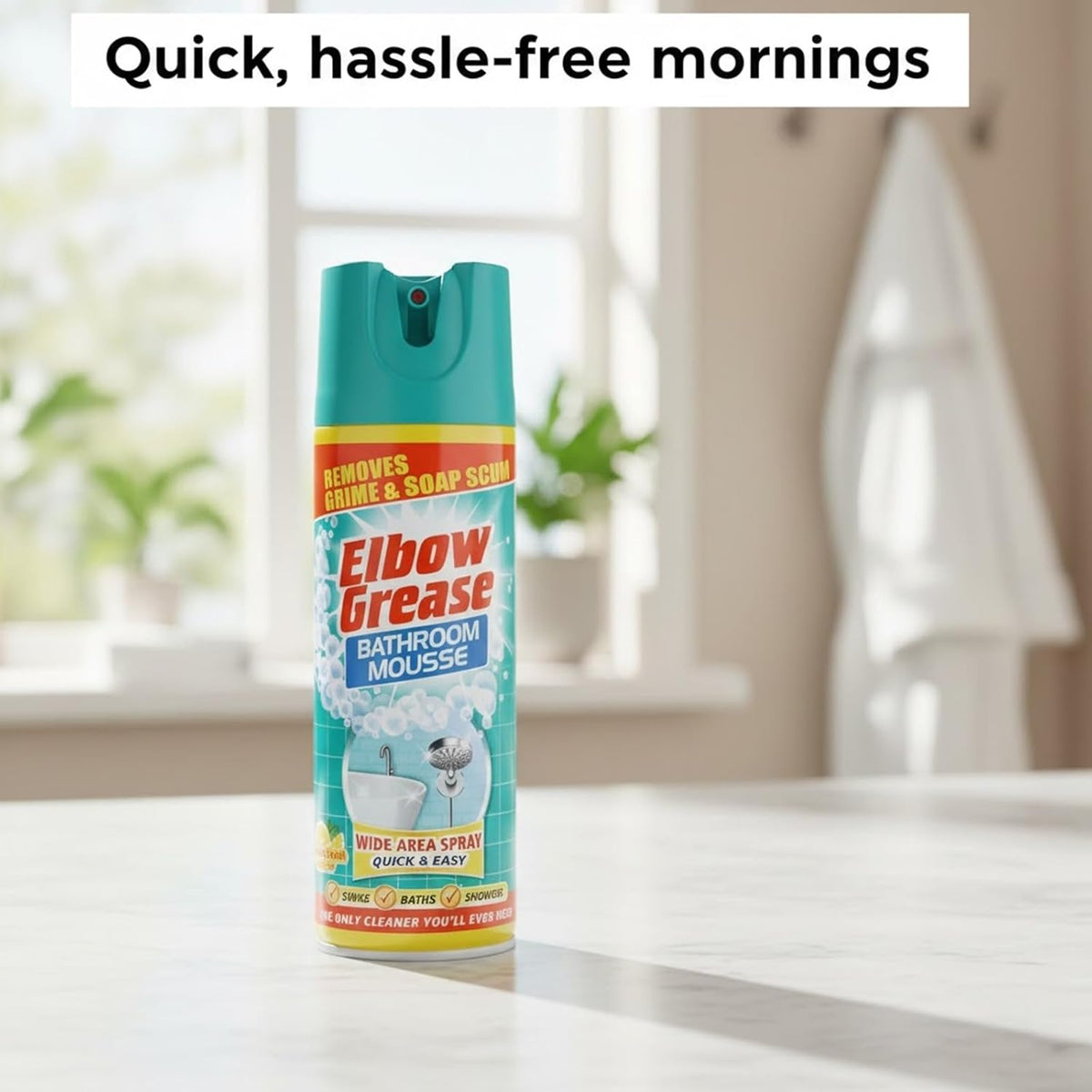 151 Elbow Grease Lemon Fresh Bathroom Mousse Spray Multicoloured 400ml EG170 | Removes Grime and Soap Scum | Wide Area Foam Cleaner | For Sinks-Baths and Showers | Cleans Sinks-Baths and Showers | Prevent Limescale | Bathroom Grime Remover