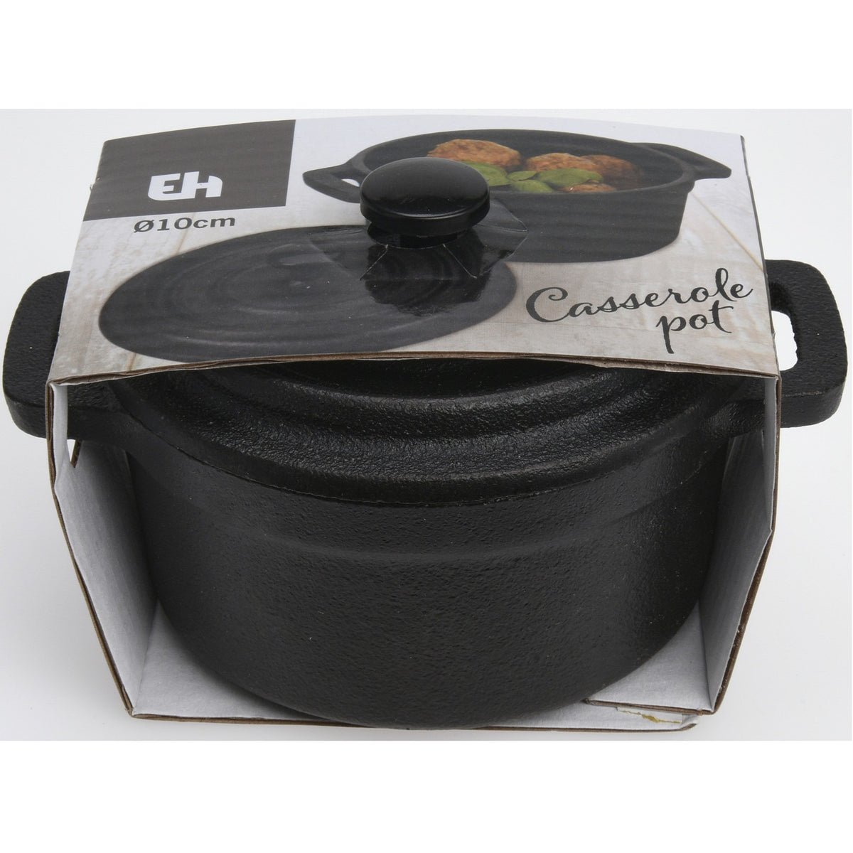 Excellent Houseware Cast Iron Casserole Pot Tapas Dish Set with Lid Black 10cm 275ml C80652845 | Small Dutch Oven | Baking Dish | Serving Bowl | Gratin Pan for Cooking-Roasting and Table Presentation