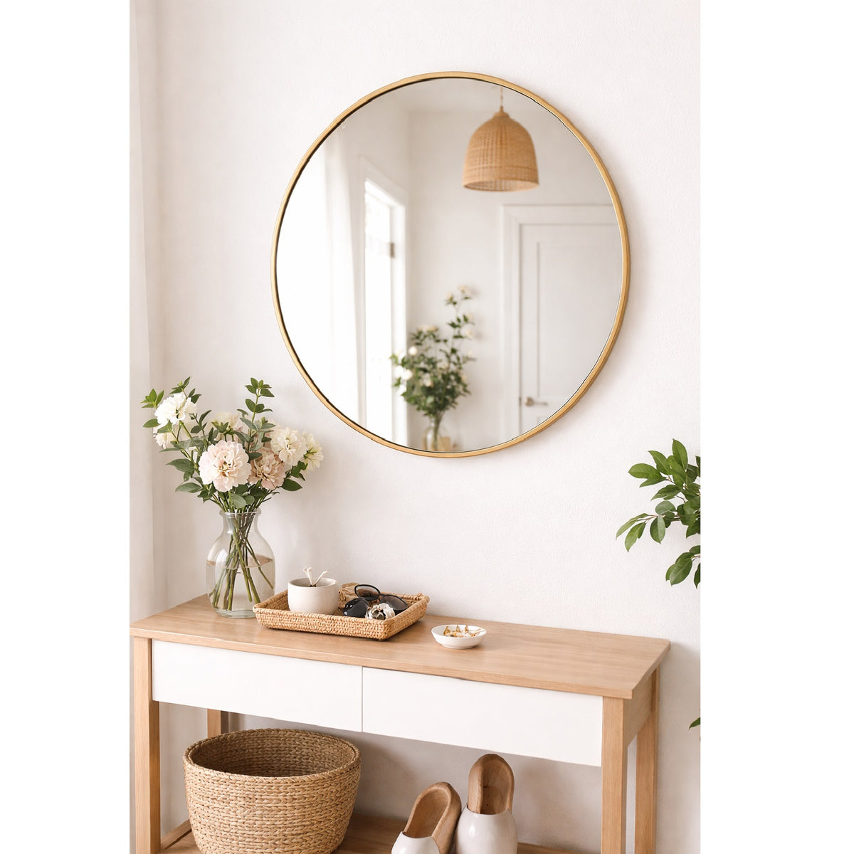 Round Aluminium Wall Mirror 50cm FL2800150 | Circular Metal Frame Mirror |  Modern Vanity Mirror |  Decorative Accent Wall Mirror for Bathroom-Bedroom-Living Room and Hallway