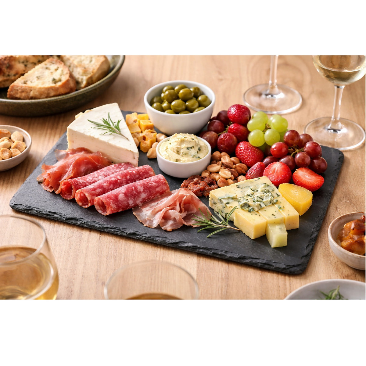 Excellent Houseware Rectangular Slate Serving Platter Black 34cm x 23cm 279000060 | Rectangular Cheese Board |  Charcuterie Board | Tapas Serving Tray | Food Presentation Plate for Cheese-Meat-Sushi and Appetisers