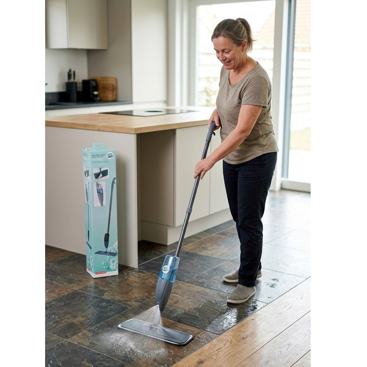 Ultra Clean Microfiber Floor Mop with Built-in Sprayer Grey 118cm CY5657690 | 360-Degree Swivel Head Mop | Lightweight Hardwood | Tile Surface Cleaner