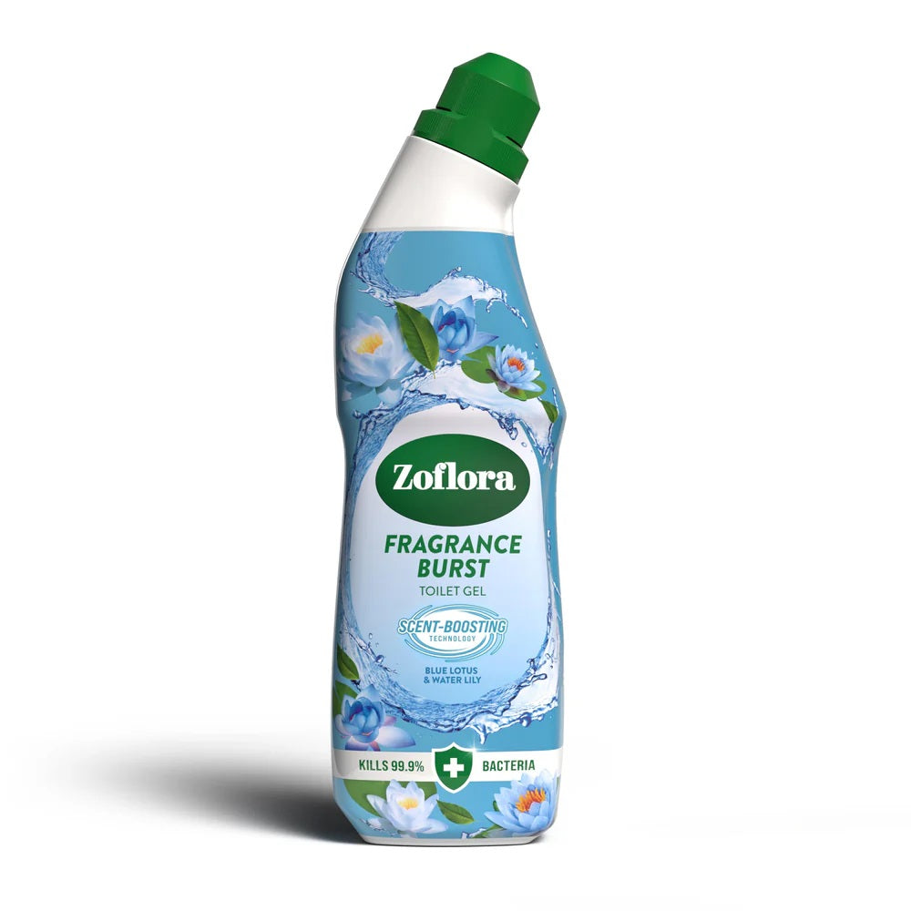 Zoflora Fragrance Burst Blue Lotus and Water Lily Toilet Gel Blue 750ml 12189 | Scent Boosting Technology | Kills Bacteria | Long Lasting Toilet Cleaner | Toilet Cleaning Gel | Hygiene Gel | Toilet Bowl Sanitising Gel | Refreshing Scent Boost | Powerful Fresh Scent | Antibacterial Toilet Cleaner