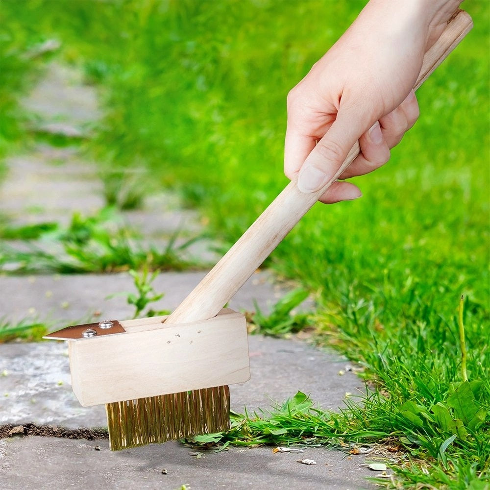 ProGarden Brass Wire Weed Brush with Natural Wood Handle Brown 36cm CG9000020 | Garden Weed Cleaning Brush | Patio Joint Scrub Brush | Paving Crack Weeder Tool