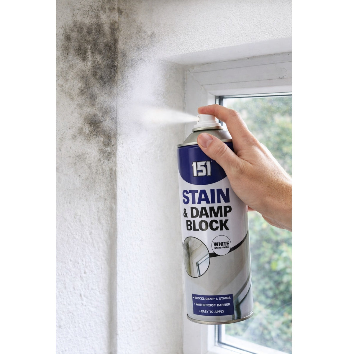 151 Stain and Damp Block Spray Paint White Satin Finish 400ml 1511216 | Interior Wall Damp Seal Paint | Waterproof Barrier Primer Spray | Easy to Apply