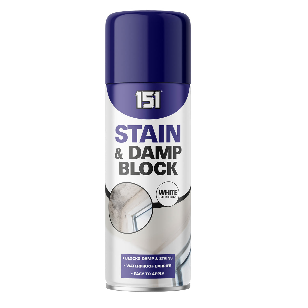 151 Stain and Damp Block Spray Paint White Satin Finish 400ml 1511216 | Interior Wall Damp Seal Paint | Waterproof Barrier Primer Spray | Easy to Apply