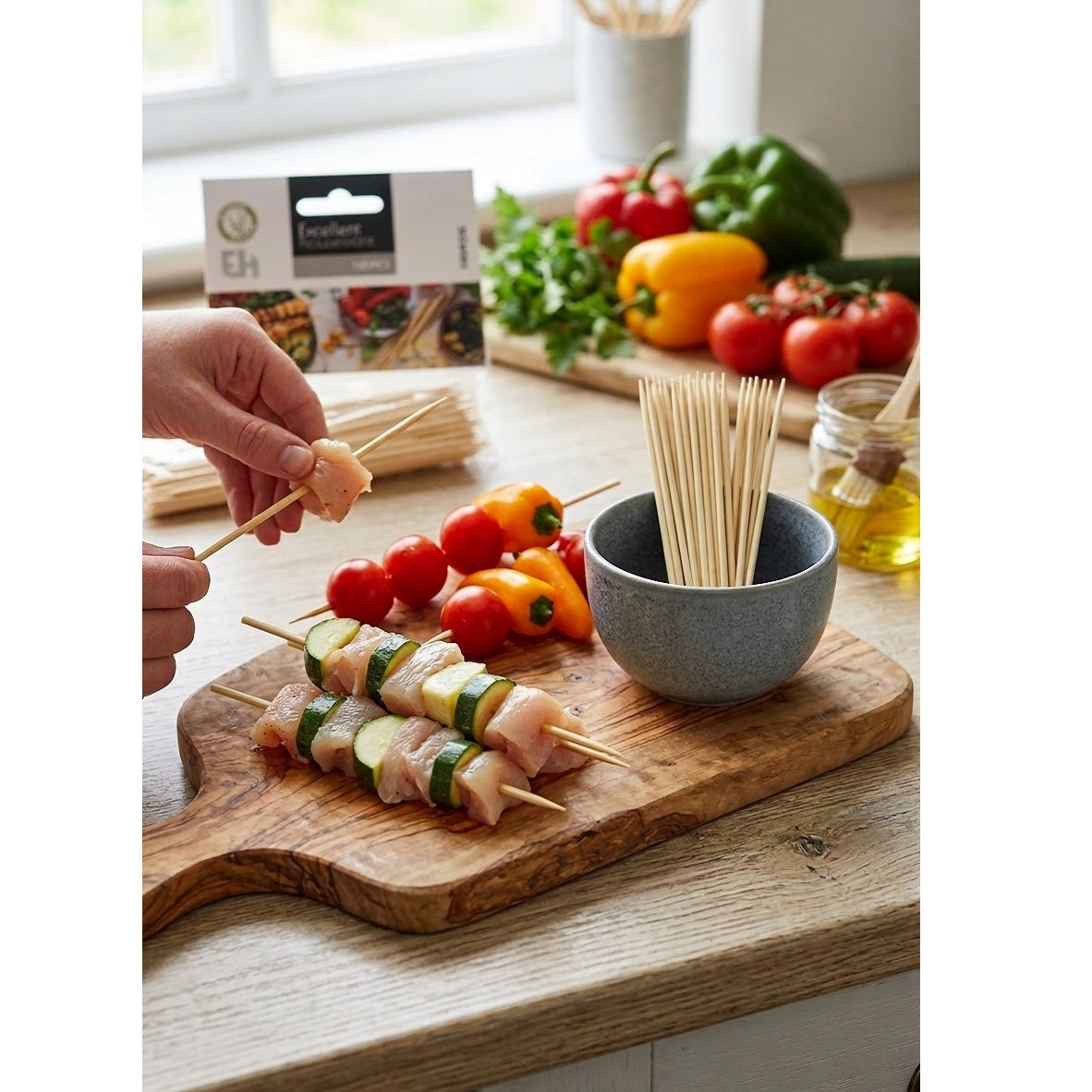Excellent Houseware Bamboo Skewers Natural 15cm Pack of 100 408100610 | Bamboo BBQ Skewers | Wooden Kebab and Barbecue Food Sticks