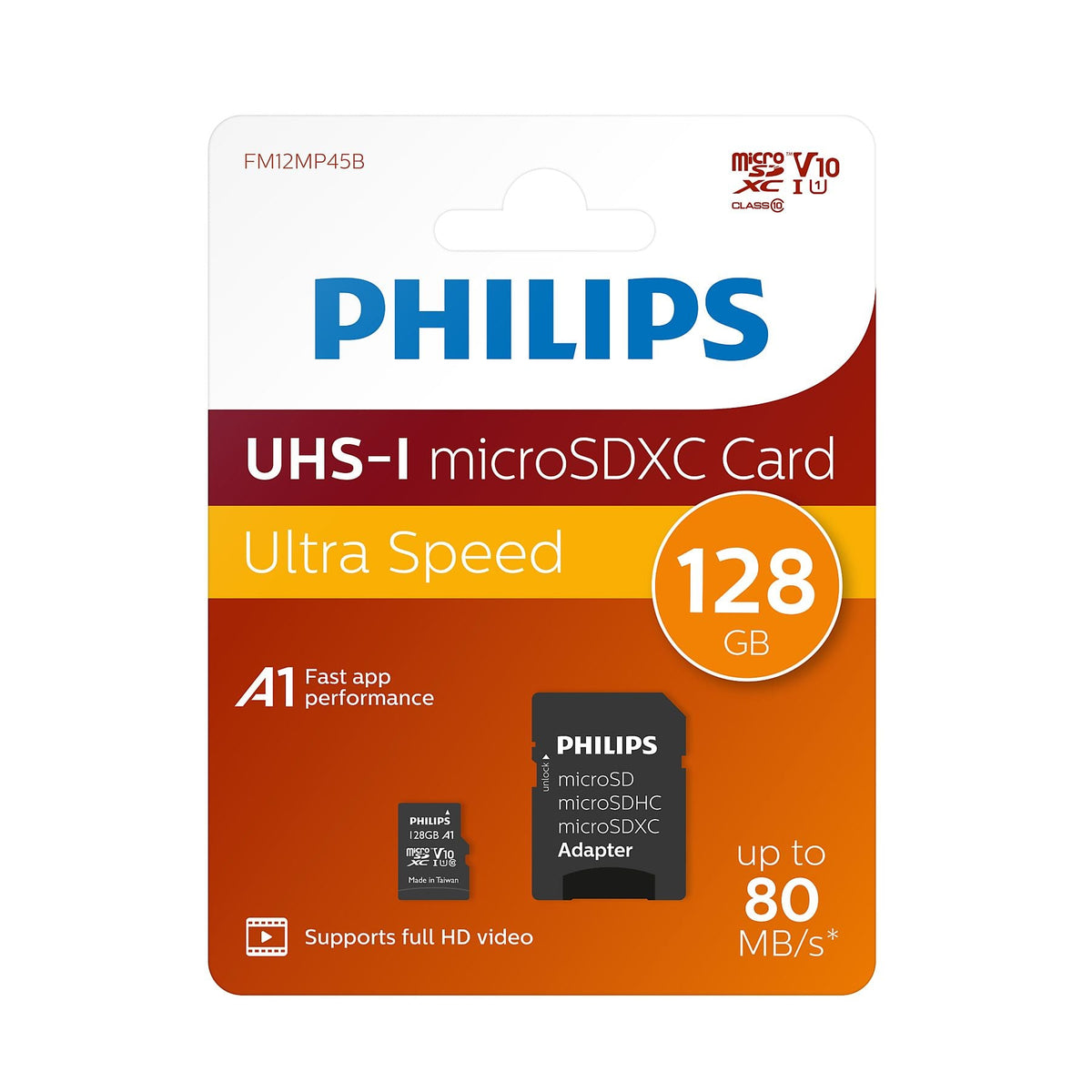 Philips UHS-I Micro SDXC Card Black 128GB PHIMSD128GBC10 | Ultra Speed | A1 Fast App Performance | Supports Full HD Videos