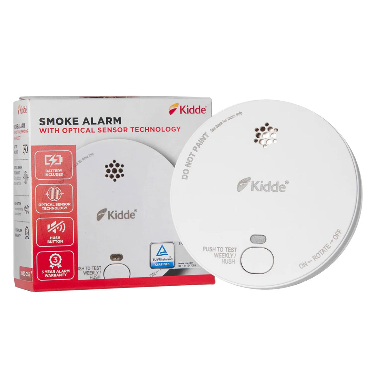 Kidde Smoke Alarm with Optical Sensor Technology White 2030-DSR | Battery Included | Hush Button