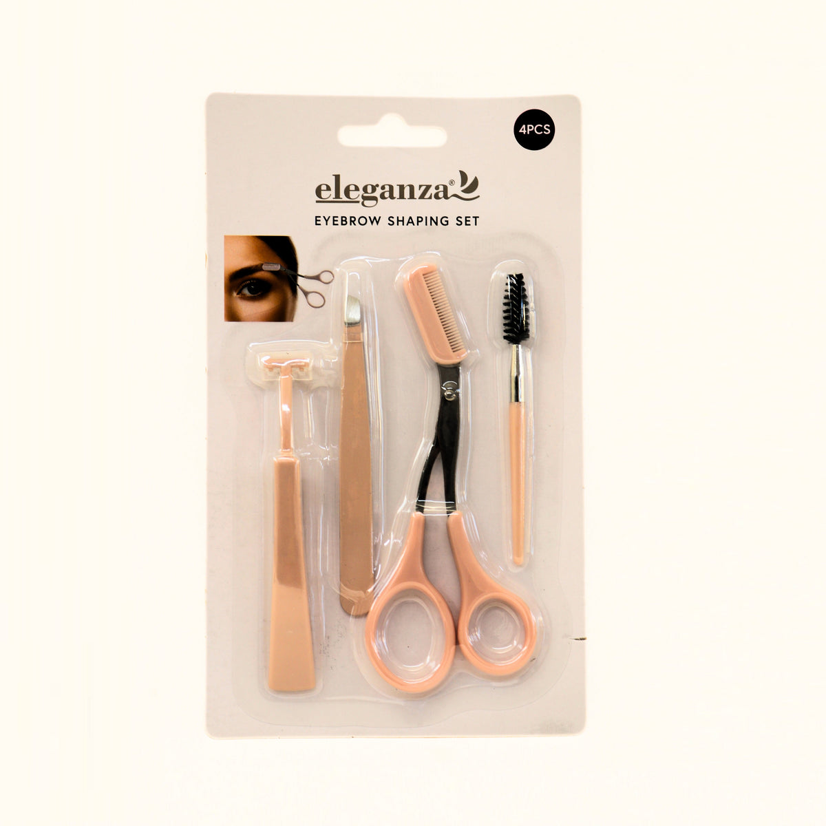 Eleganza Eyebrow Shaping Set Assorted Pack of 4 CY4656470 | Eyebrow Grooming Kit with Scissors-Tweezers-Razor and Brush | Brow Trimming Shaping and Styling Tool Set