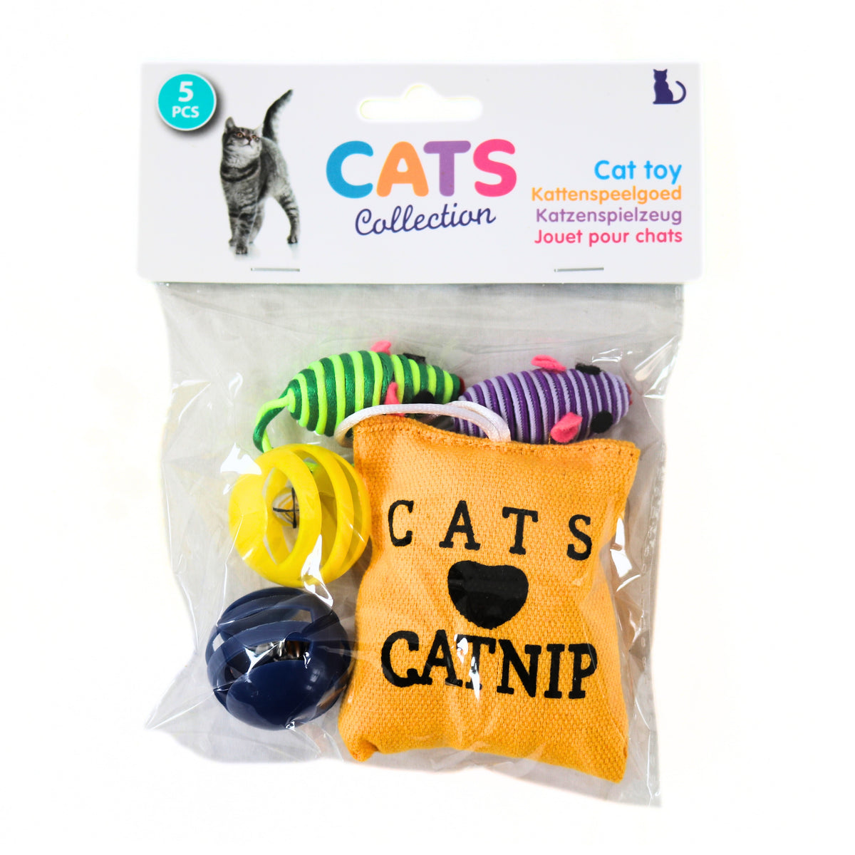 Cats Collection Cat Toy Set Assorted Pack of 5 485600150 | Catnip Cushion Ball-Spring and Mouse Toys | Interactive Cat Play Toy Kit for Kittens and Adult Cats