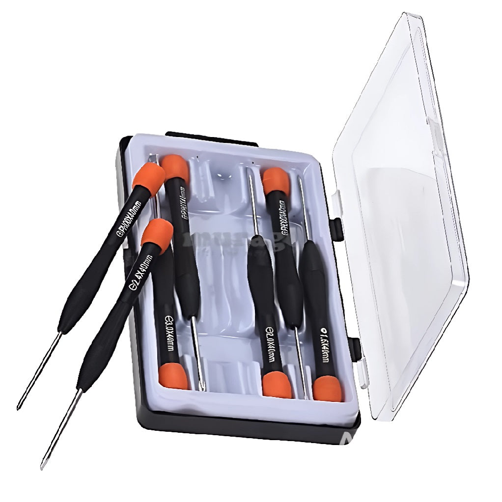 FX Tools Precision Screwdriver Set Black and Orange Assorted Sizes Pack of 7 C22761010 | | Micro Phillips and Flathead Screwdrivers | Includes 3x PH000-PH00-PH0 and 4x 1.6mm-2mm-2.5mm-3mm | Micro Repair Tool Kit