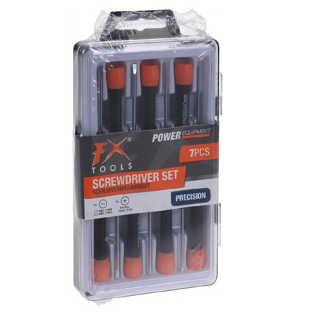 FX Tools Precision Screwdriver Set Black and Orange Assorted Sizes Pack of 7 C22761010 | | Micro Phillips and Flathead Screwdrivers | Includes 3x PH000-PH00-PH0 and 4x 1.6mm-2mm-2.5mm-3mm | Micro Repair Tool Kit