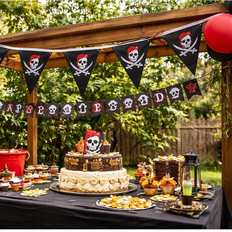 JL Supplies Pirate Party Bunting Flags Black Pack of 15 6733 | Skull Crossbones Birthday Party Decoration | Party Decoration Banner | Pirate Theme Banner | Kids Pirate Party Decorations | Pirate Party Garland | Birthday Banner | Pirate Flags | Themed Party Banner | Pirate Event Decor