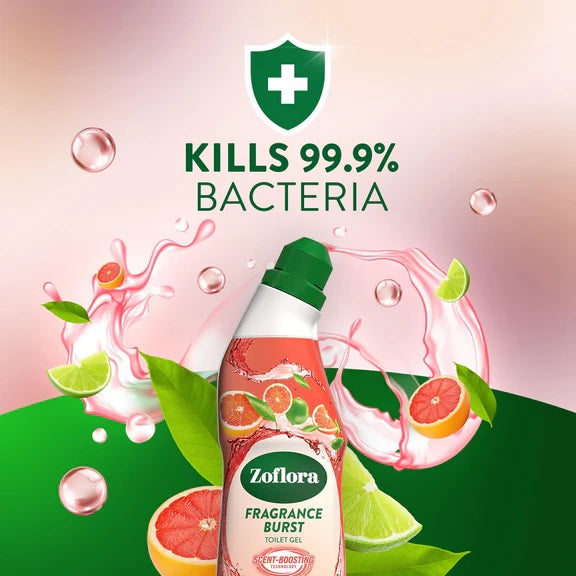 Zoflora Fragrance Burst Caribbean Grapefruit and Lime Toilet Gel Multicoloured 750ml 12190 | Scent Boosting Technology | Kills Bacteria | Long Lasting Toilet Cleaner | Toilet Cleaning Gel | Hygiene Gel | Toilet Bowl Sanitising Gel | Refreshing Scent